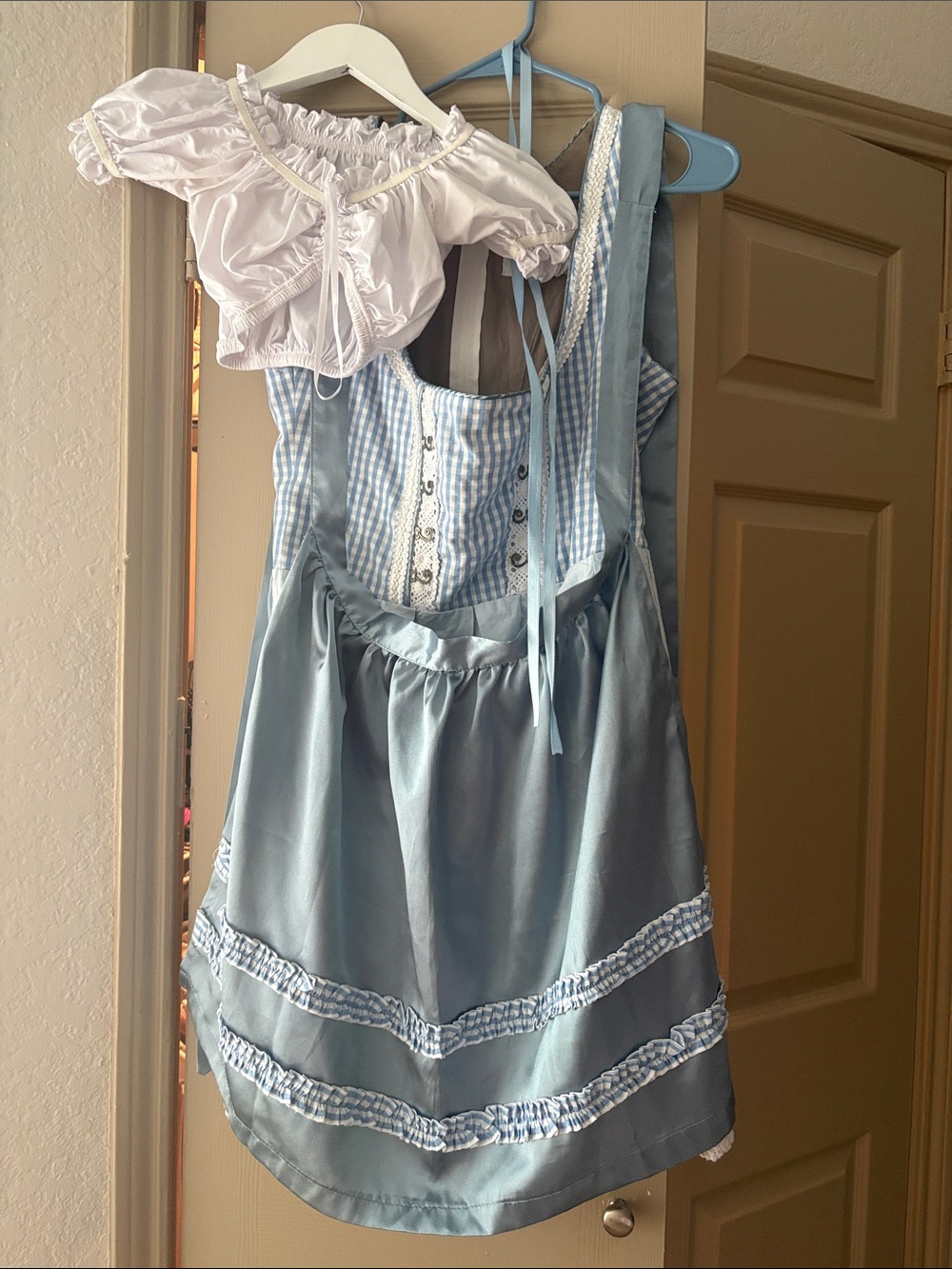 Blue Midi Dirndl-Style Dress with White Blouse - Picture 2 of 3